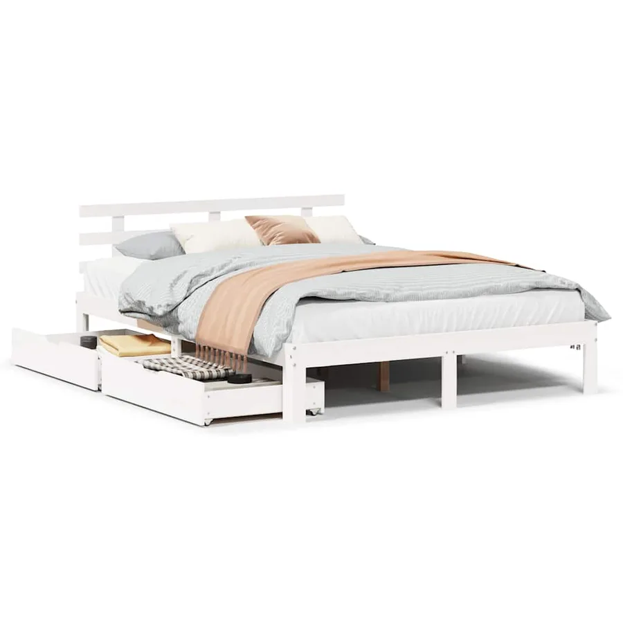 Cadre de lit avec tiroirs sans matelas blanc 120x190 cm - 2