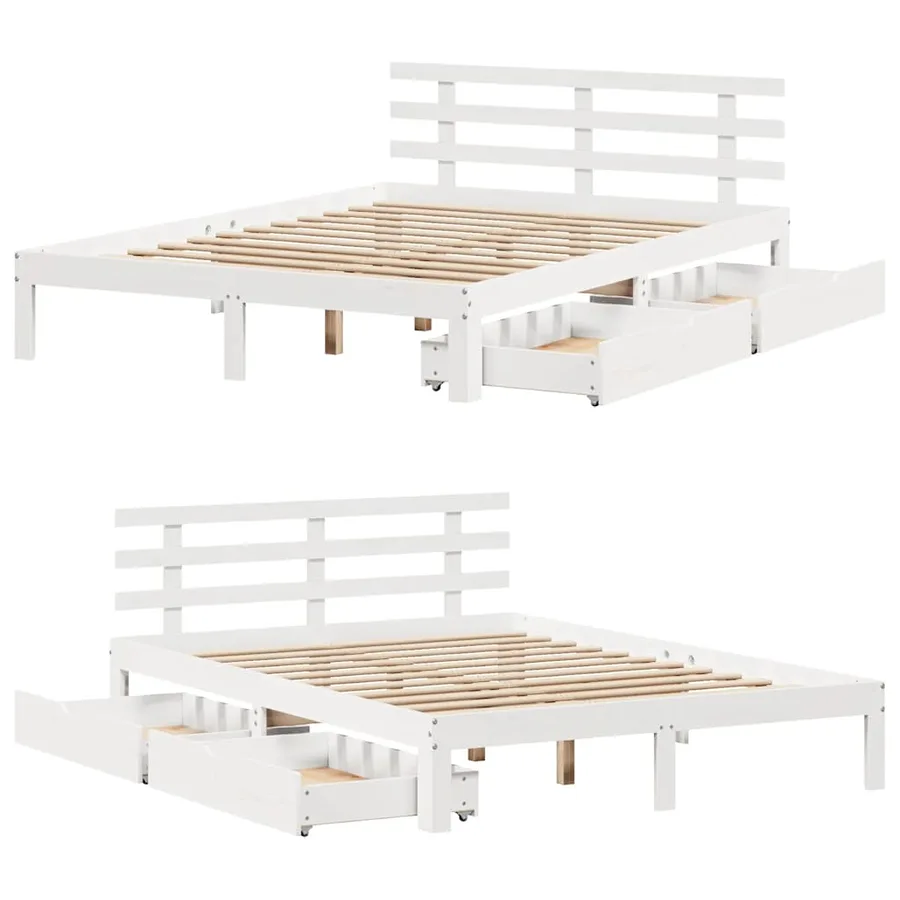 Cadre de lit avec tiroirs sans matelas blanc 120x190 cm - 9