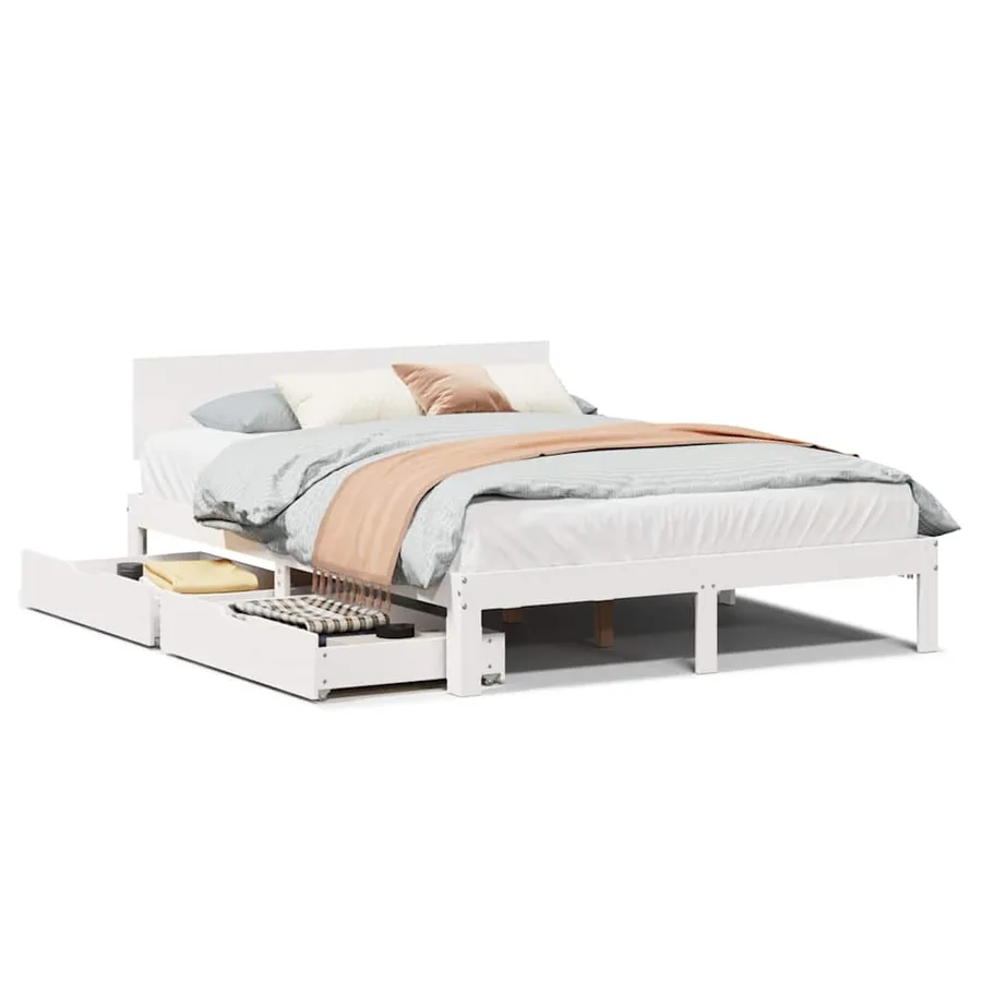 Cadre de lit avec tiroirs sans matelas blanc 120x190 cm - 2