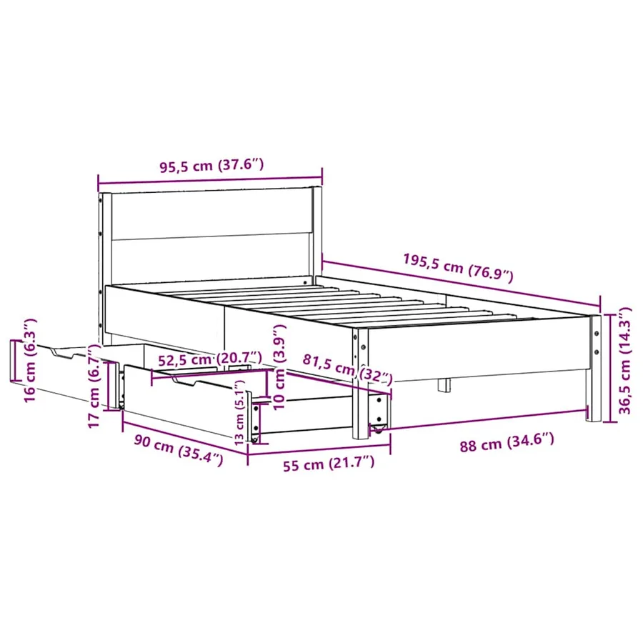 Cadre de lit sans matelas cire marron 90x190 cm bois pin massif - 12