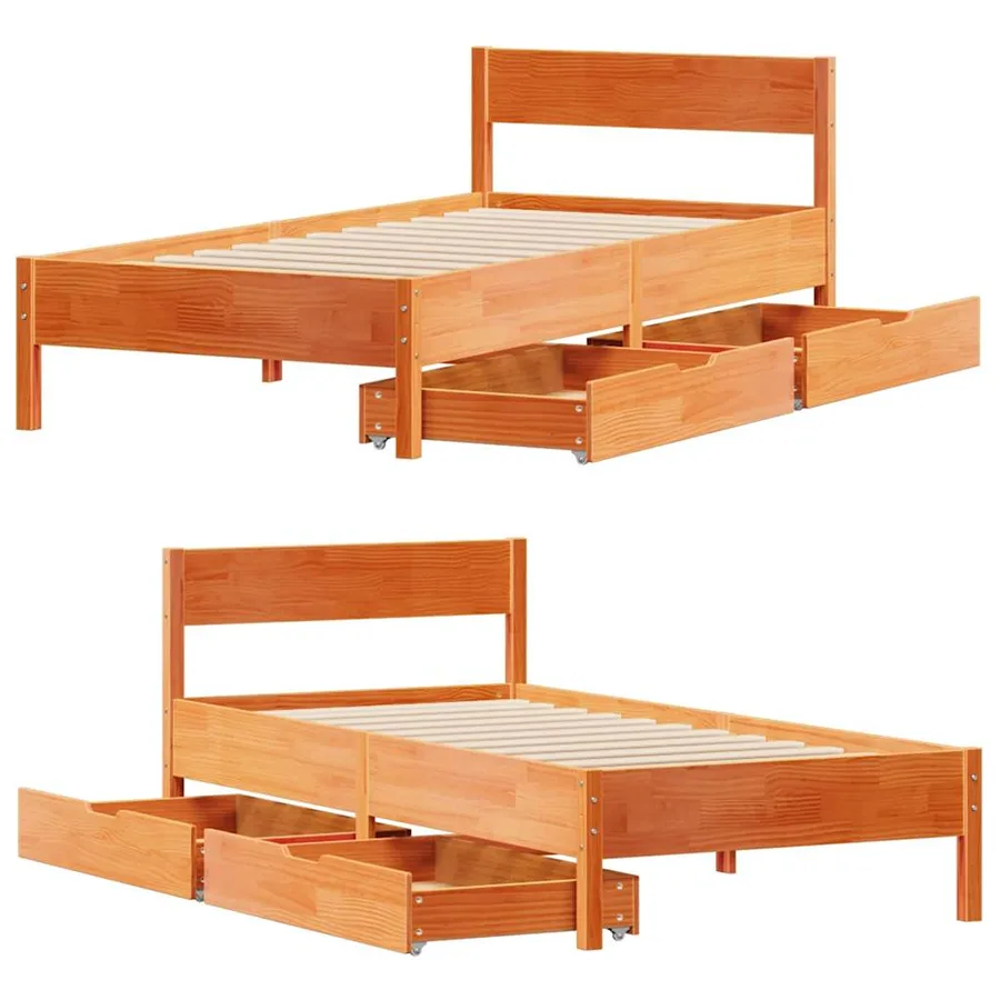 Cadre de lit sans matelas cire marron 90x190 cm bois pin massif - 9