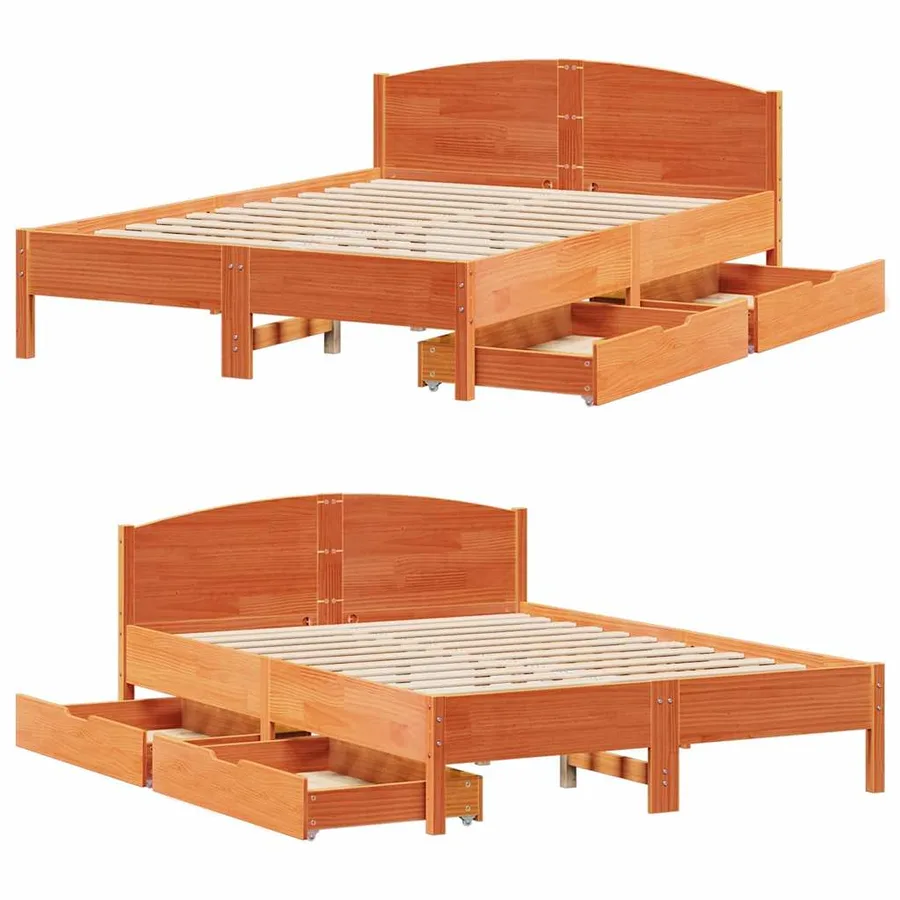 Cadre de lit sans matelas cire marron 120x190cm bois pin massif - 9