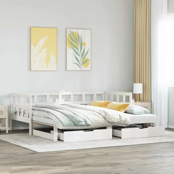 Lit de jour avec gigogne et tiroirs sans matelas blanc 90x200cm