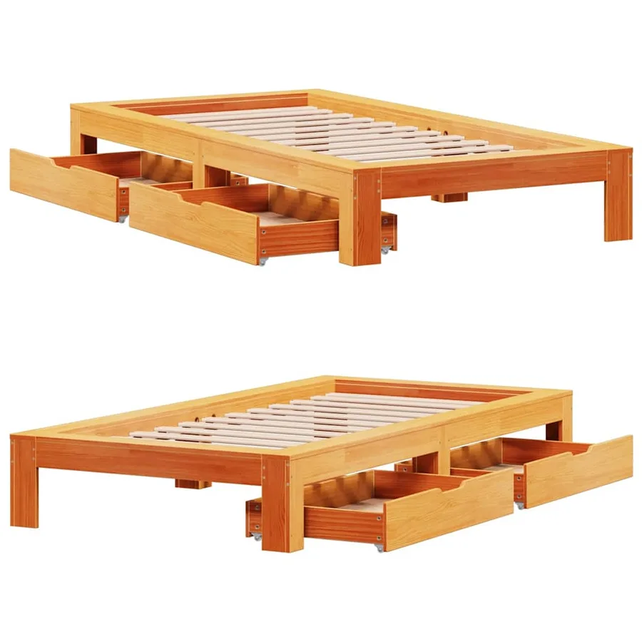 Cadre de lit sans matelas cire marron 75x190 cm bois pin massif - 9