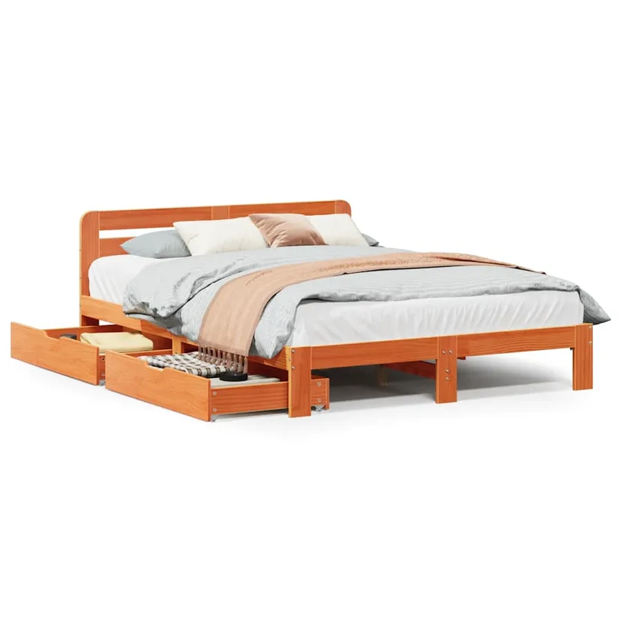Cadre de lit sans matelas cire marron 135x190cm bois pin massif - 2