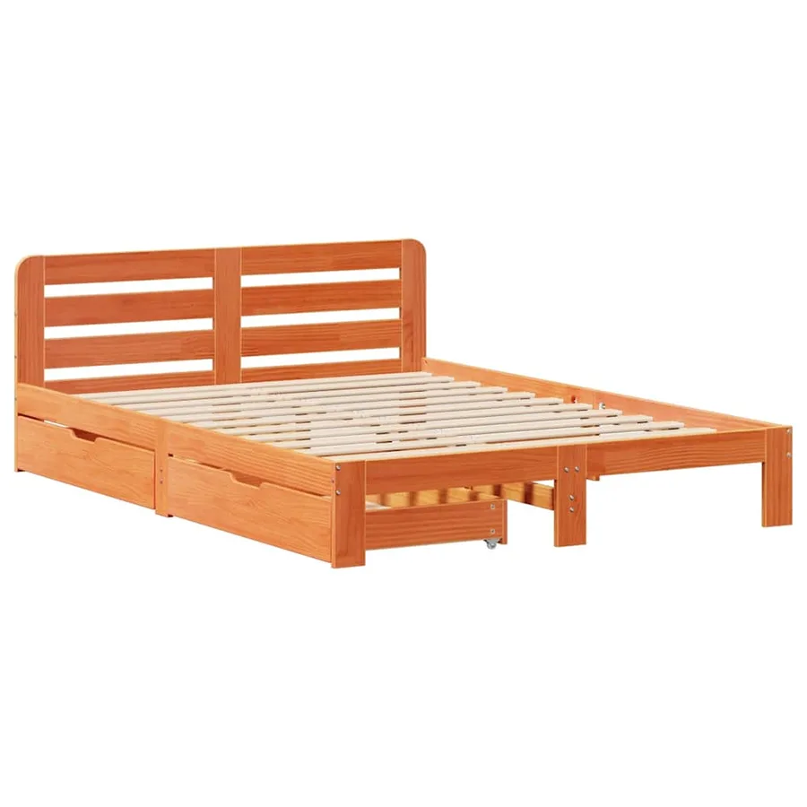 Cadre de lit sans matelas cire marron 135x190cm bois pin massif - 3