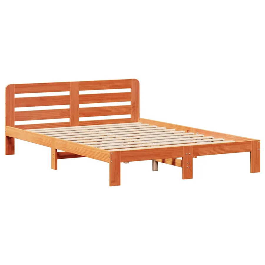 Cadre de lit sans matelas cire marron 135x190cm bois pin massif - 5