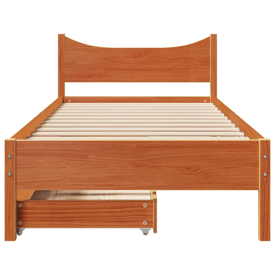 Cadre de lit avec tiroirs cire marron 75x190 cm bois pin massif - 4