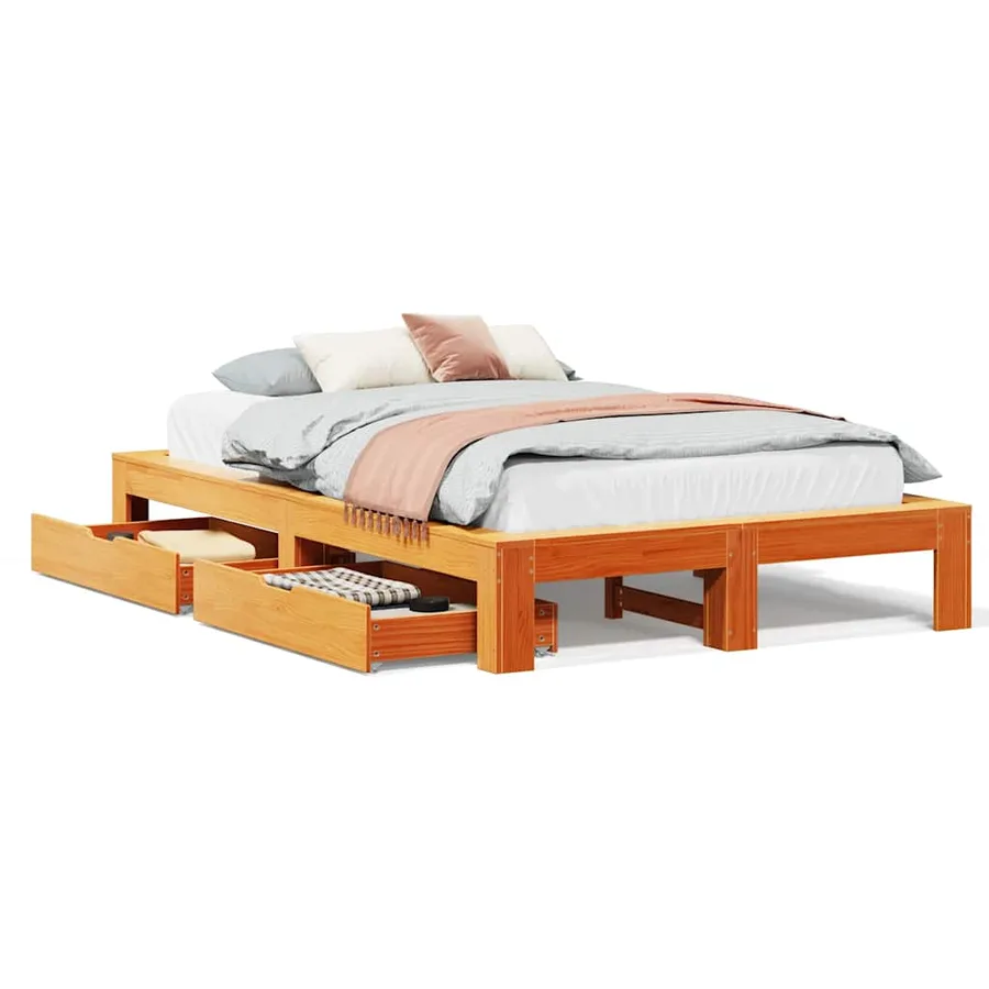 Cadre de lit sans matelas cire marron 120x190cm bois pin massif - 2