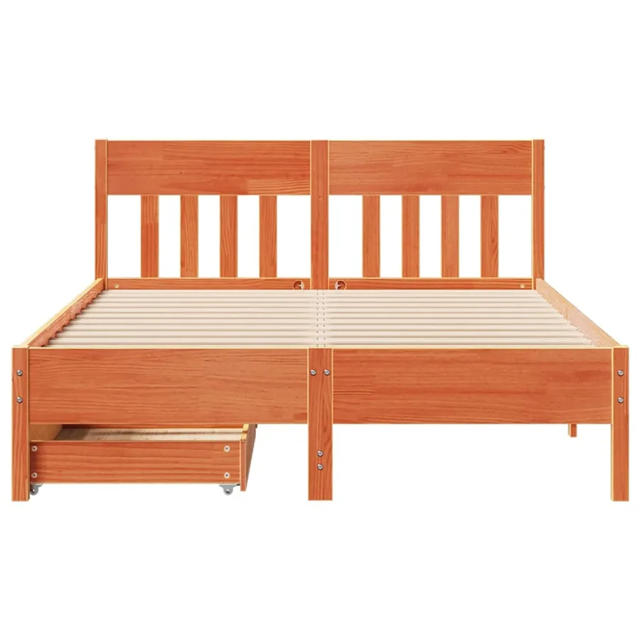 Cadre de lit sans matelas cire marron 135x190cm bois pin massif - 4