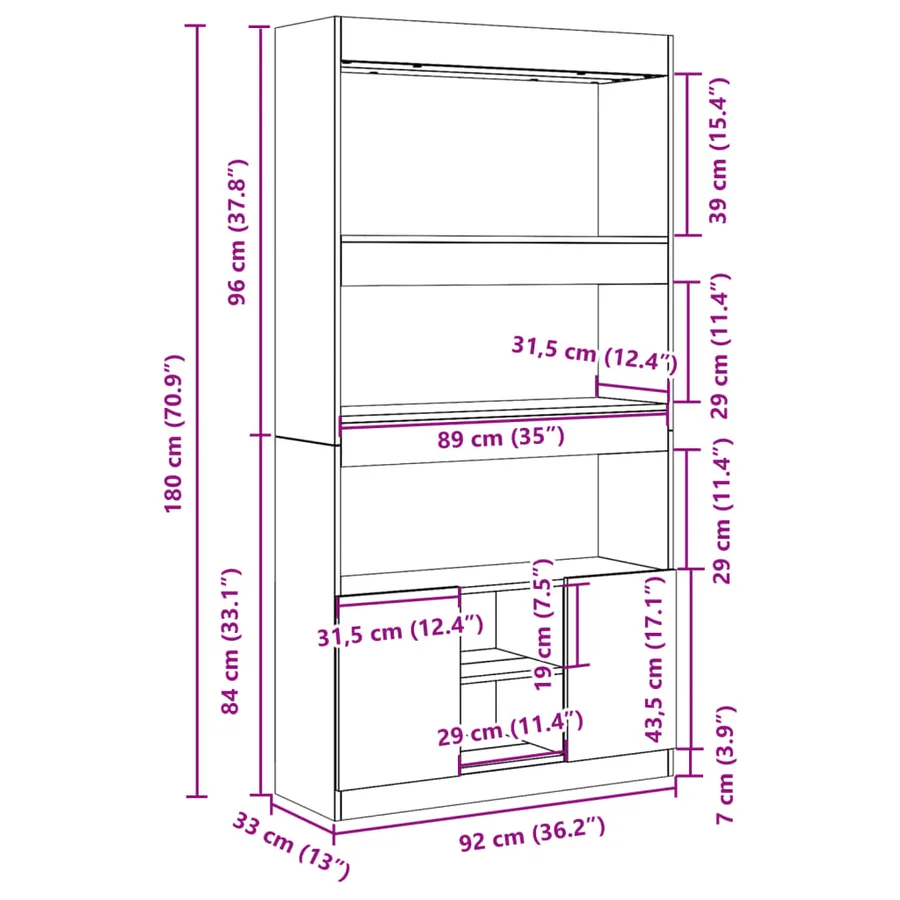 Buffet haut blanc 92x33x180 cm bois d'ingénierie - 12
