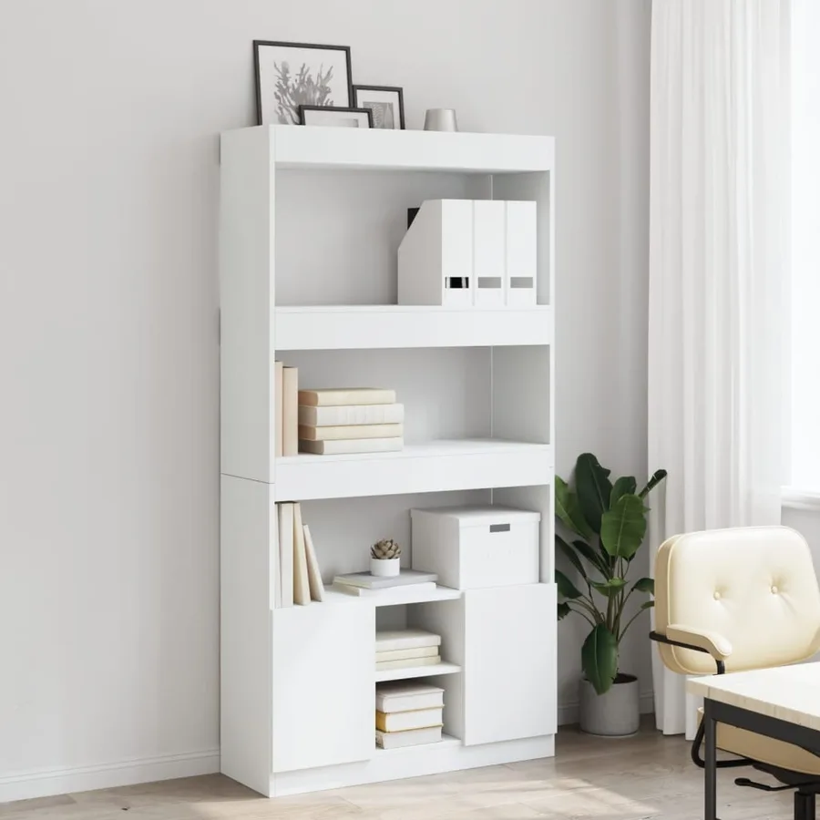 Buffet haut blanc 92x33x180 cm bois d'ingénierie - 3