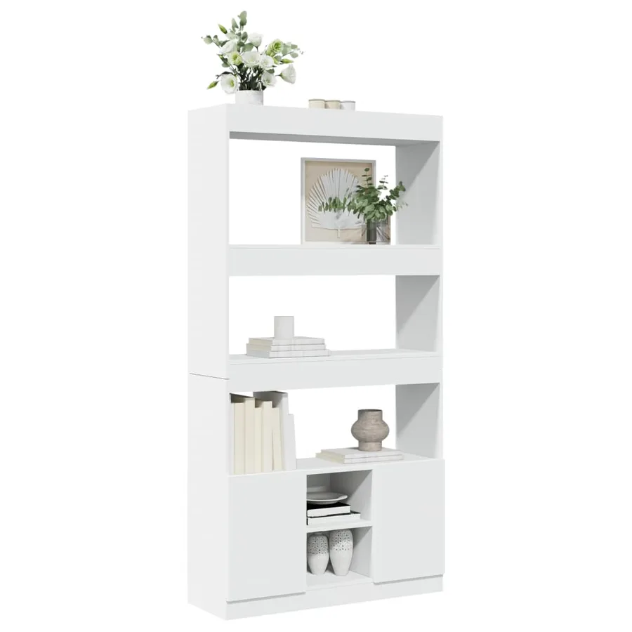 Buffet haut blanc 92x33x180 cm bois d'ingénierie - 4