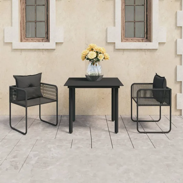 Ensemble à manger de jardin 3 pcs PVC résine tressée noir