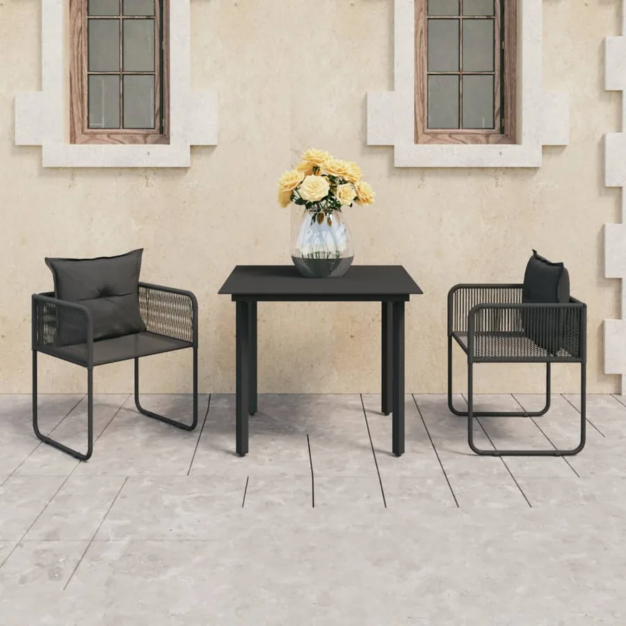 Ensemble à manger de jardin 3 pcs PVC résine tressée noir
