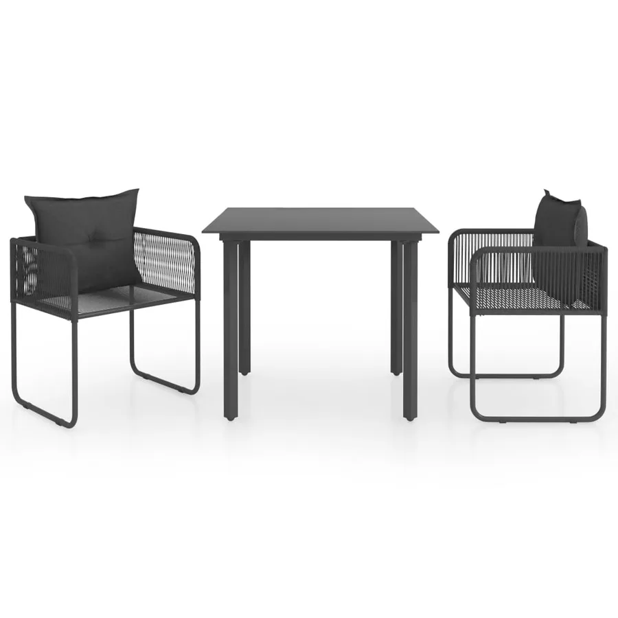 Ensemble à manger de jardin 3 pcs PVC résine tressée noir - 2