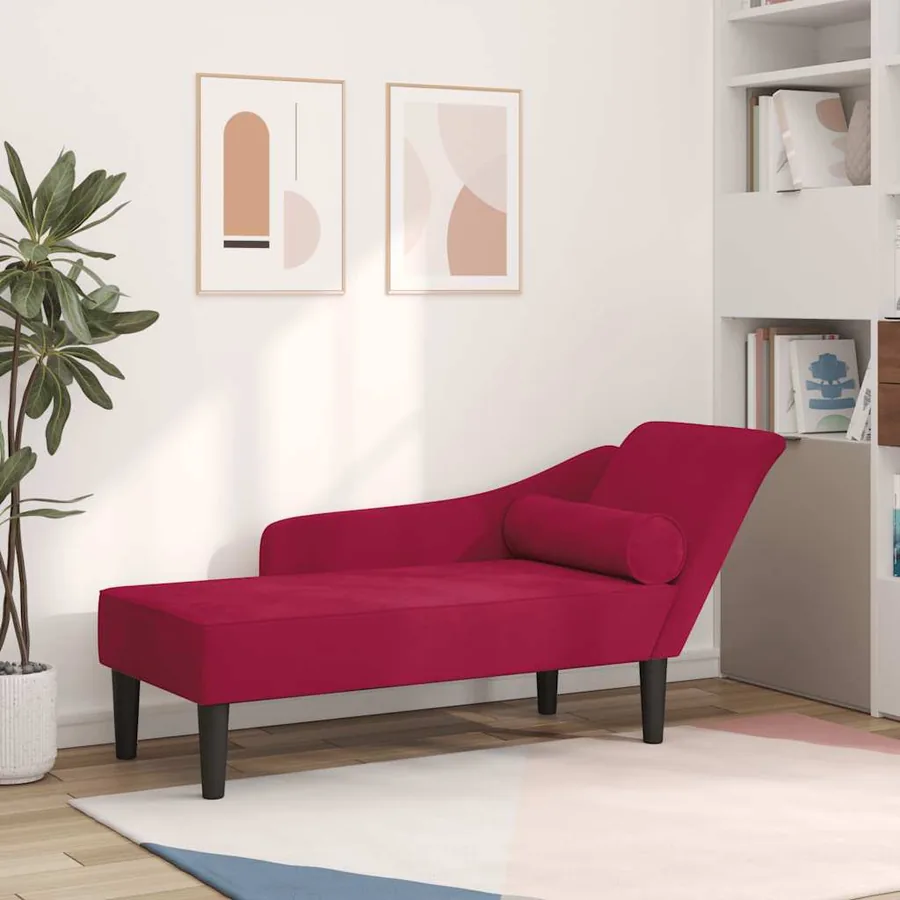 Chaise longue avec coussins rouge bordeaux velours