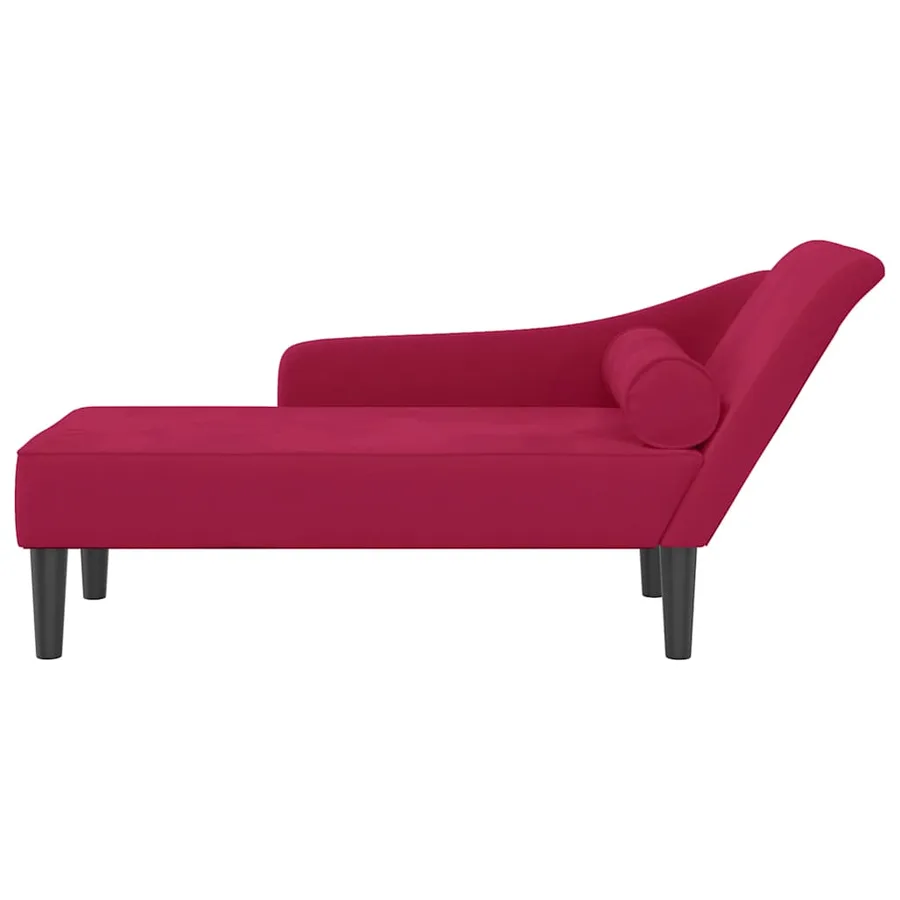 Chaise longue avec coussins rouge bordeaux velours - 3