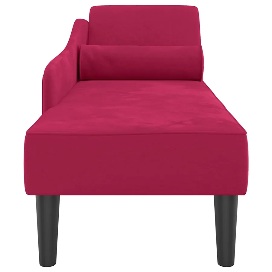 Chaise longue avec coussins rouge bordeaux velours - 4