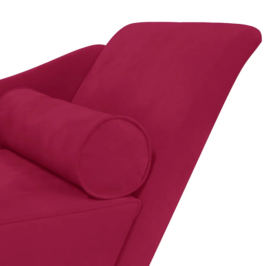 Chaise longue avec coussins rouge bordeaux velours - 6