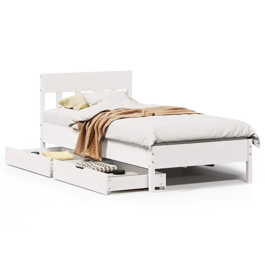 Cadre de lit sans matelas blanc 90x200 cm bois de pin massif - 2