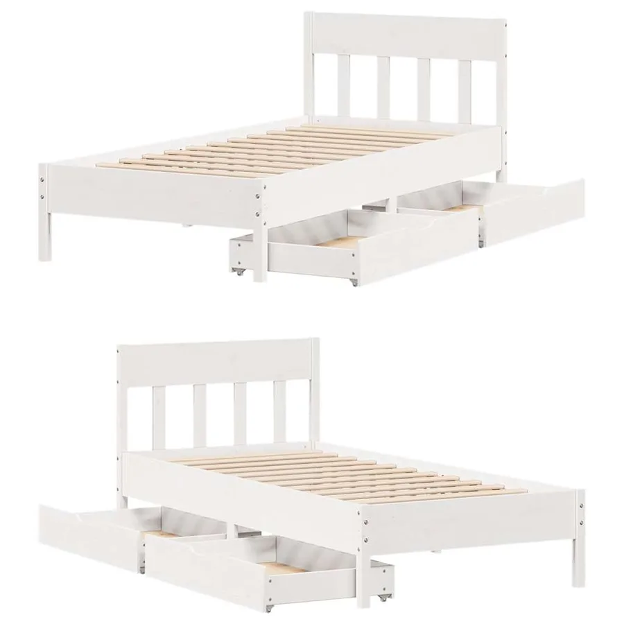 Cadre de lit sans matelas blanc 90x200 cm bois de pin massif - 9