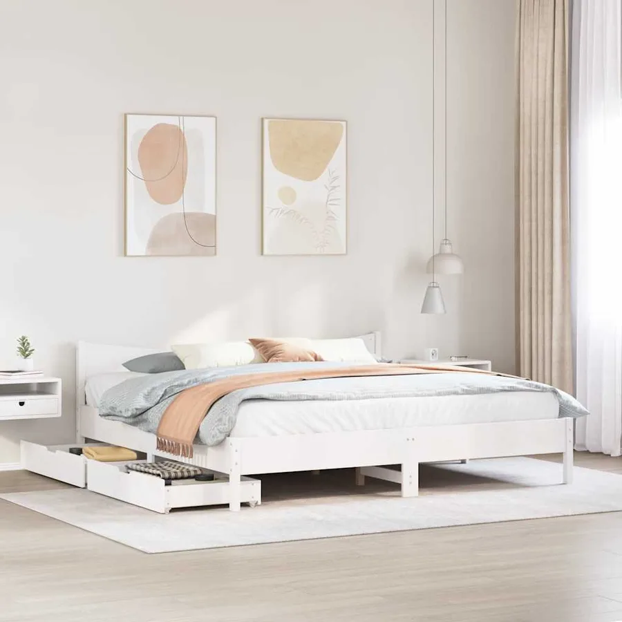 Cadre de lit avec tiroirs blanc 180x200 cm bois de pin massif - 3