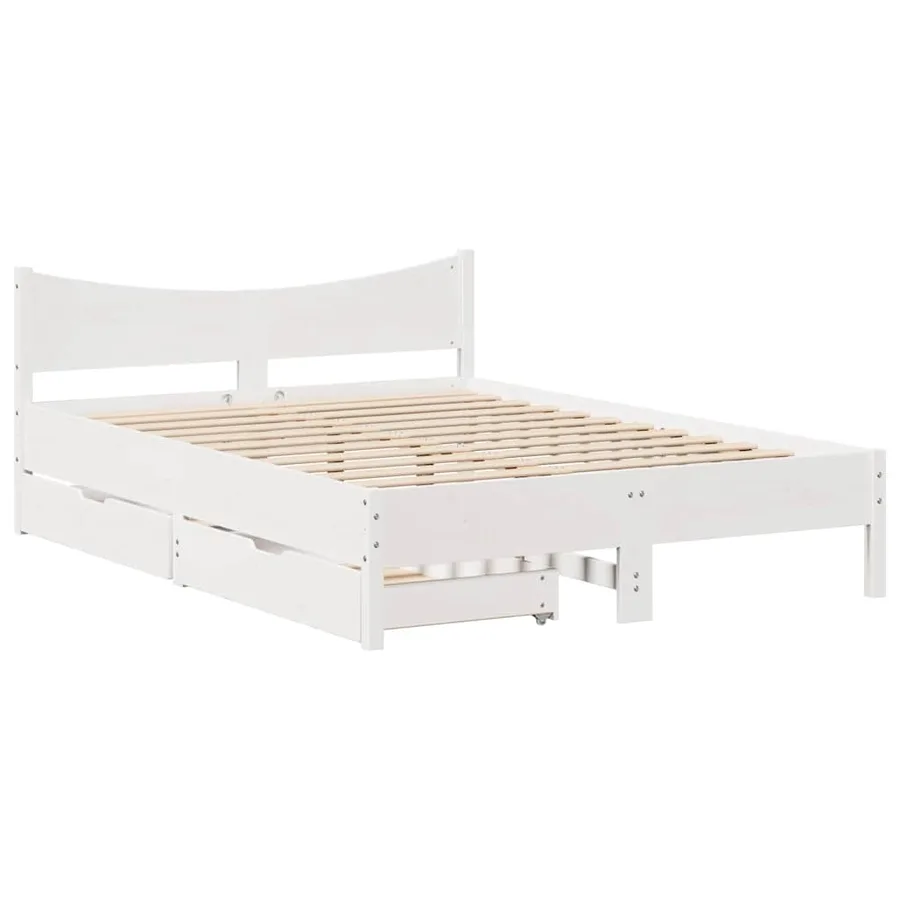 Cadre de lit avec tiroirs blanc 140x200 cm bois de pin massif - 2