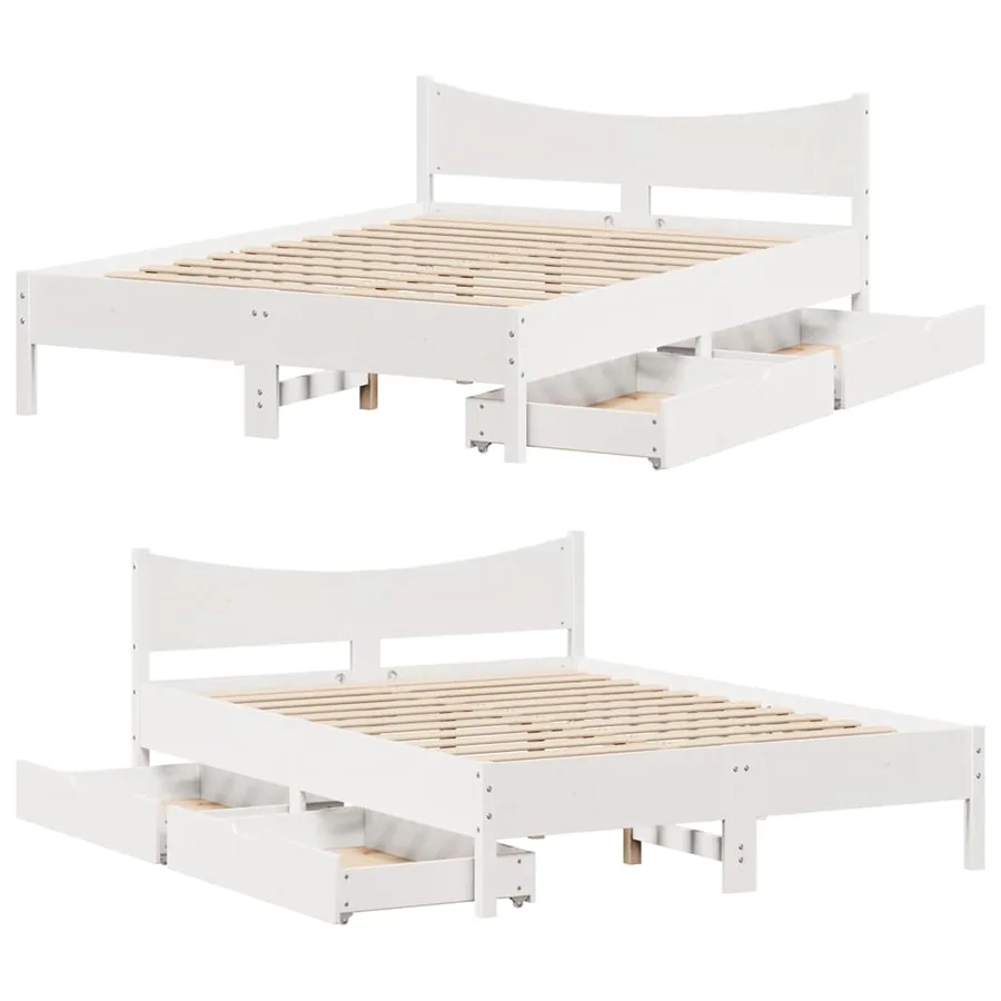 Cadre de lit avec tiroirs blanc 140x200 cm bois de pin massif - 9