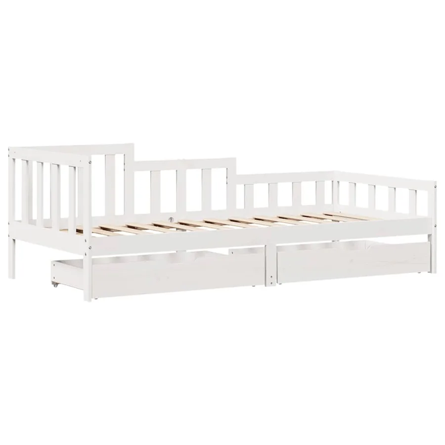 Lit de jour et tiroirs sans matelas blanc 80x200 cm bois massif - 3