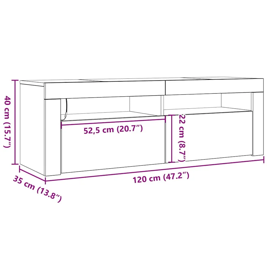 Meuble TV avec lumières LED blanc 120x35x40 cm - 15