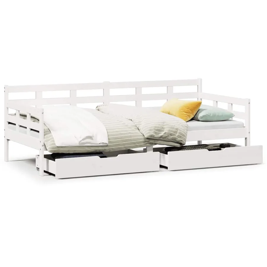Lit de jour et tiroirs sans matelas blanc 90x200 cm bois massif - 2