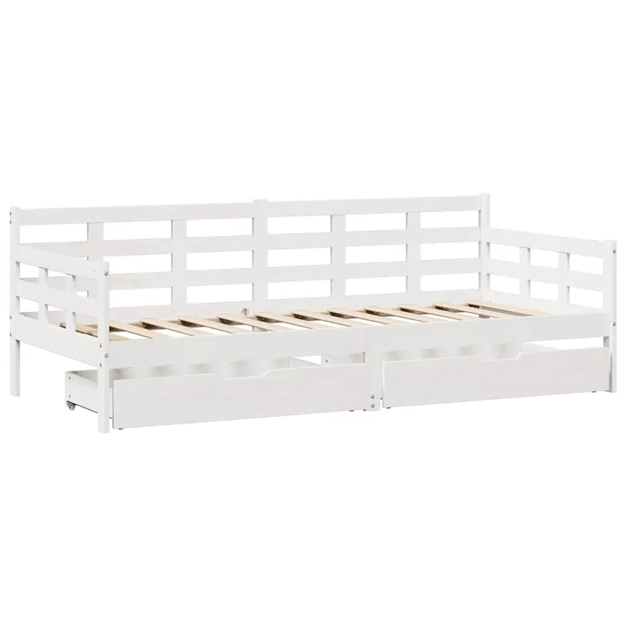 Lit de jour et tiroirs sans matelas blanc 90x200 cm bois massif - 3