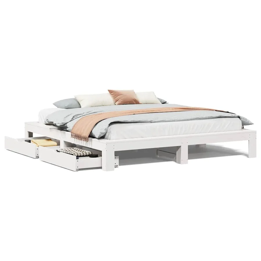Cadre de lit sans matelas blanc 180x200 cm bois massif de pin - 2