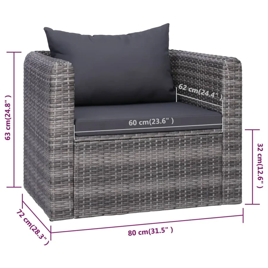 Salon de jardin 9 pcs avec coussins Résine tressée Gris - 12