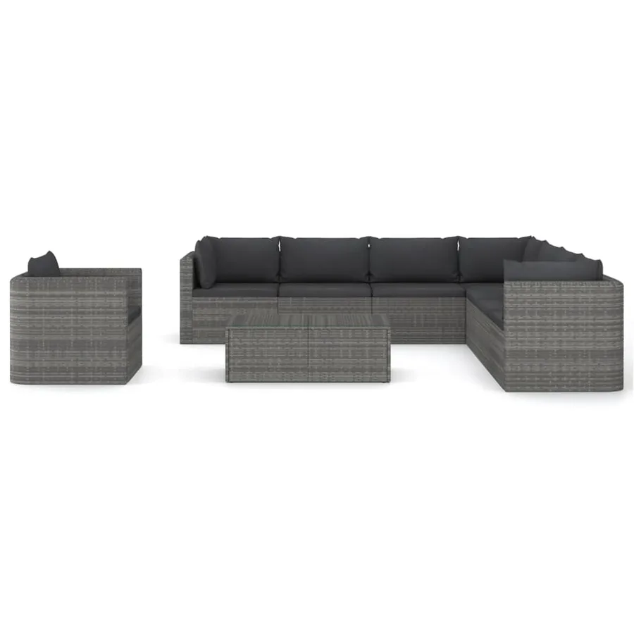 Salon de jardin 9 pcs avec coussins Résine tressée Gris - 3