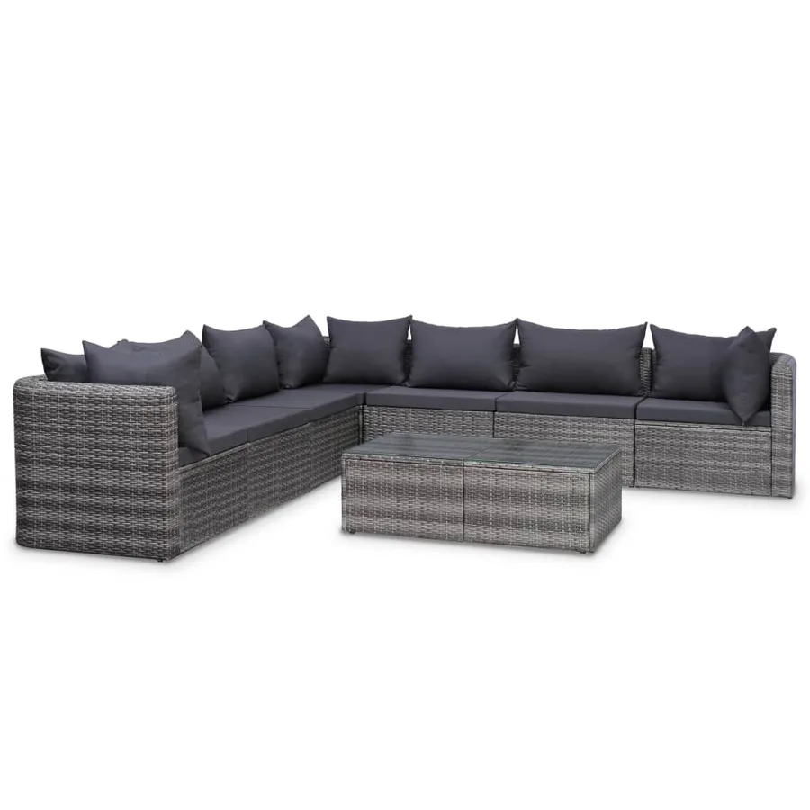 Salon de jardin 9 pcs avec coussins Résine tressée Gris - 4