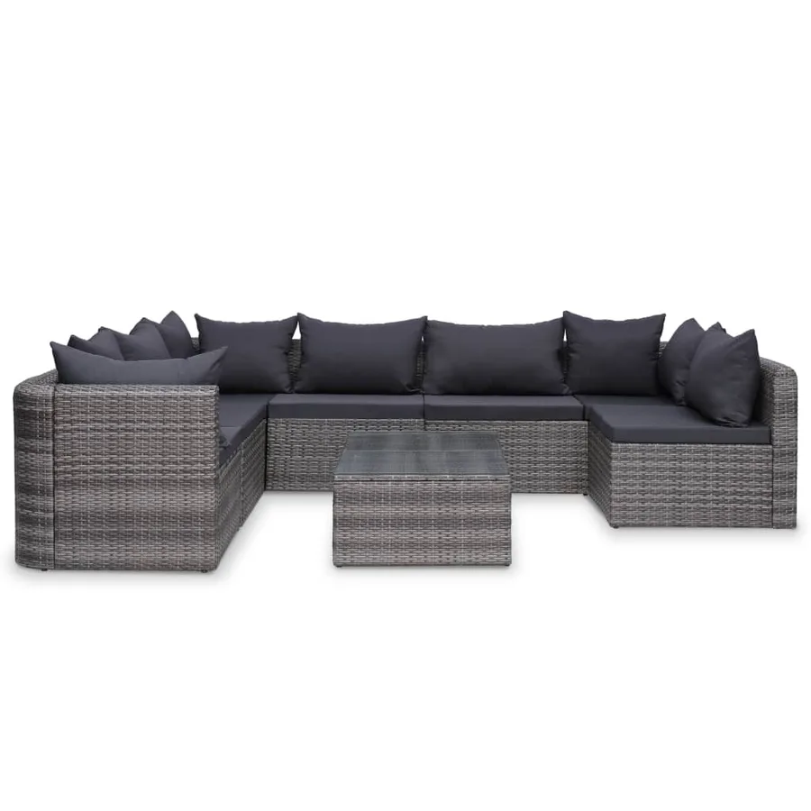 Salon de jardin 9 pcs avec coussins Résine tressée Gris - 5