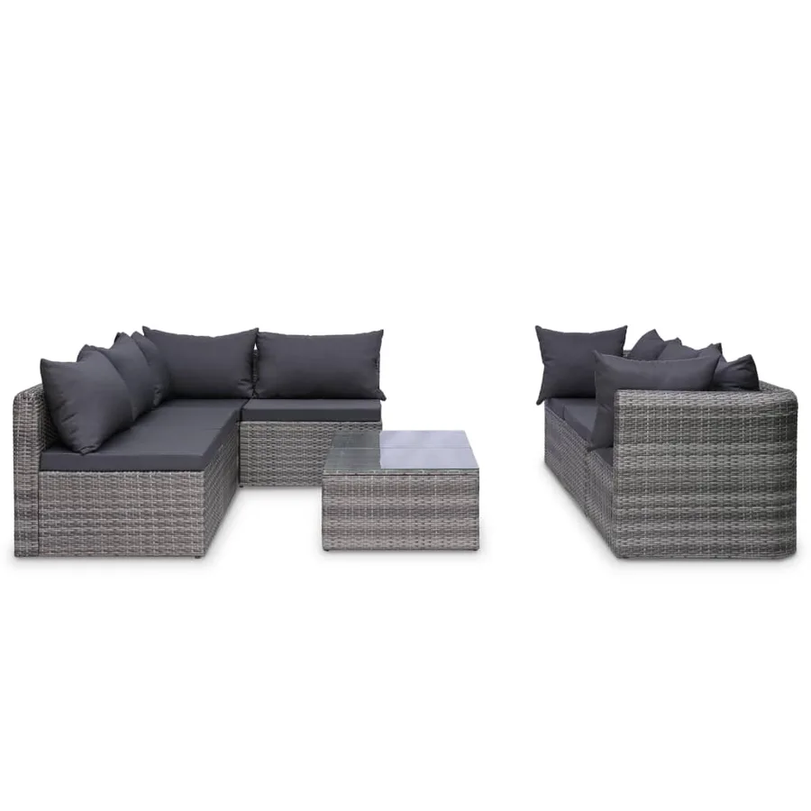 Salon de jardin 9 pcs avec coussins Résine tressée Gris - 6