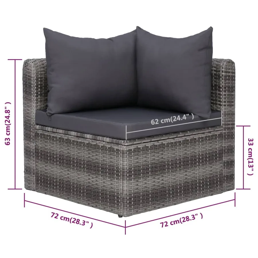Salon de jardin 9 pcs avec coussins Résine tressée Gris - 9