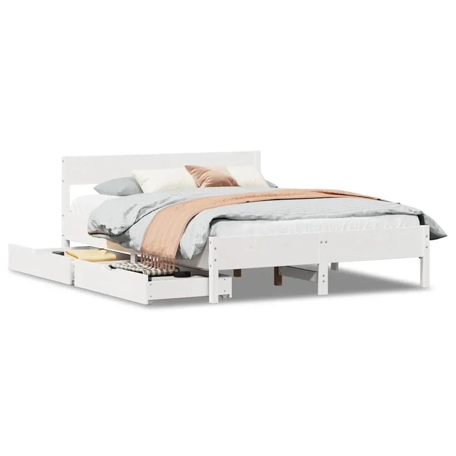 Cadre de lit sans matelas blanc 150x200 cm bois de pin massif - 2