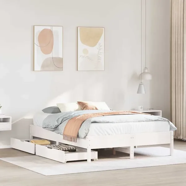 Cadre de lit sans matelas blanc 140x200 cm bois de pin massif