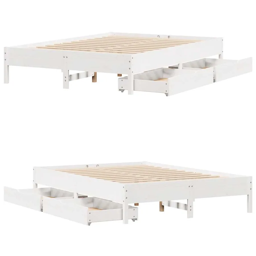 Cadre de lit sans matelas blanc 140x200 cm bois de pin massif - 9