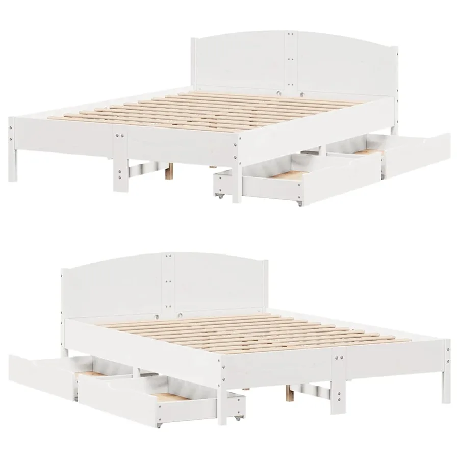 Cadre de lit sans matelas blanc 160x200 cm bois de pin massif - 9