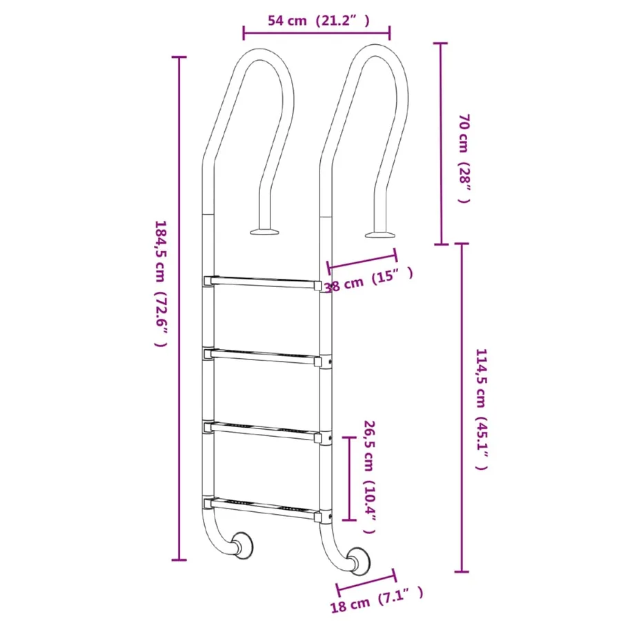 Échelle de piscine 54x38x184,5 cm acier inoxydable 304 - 6