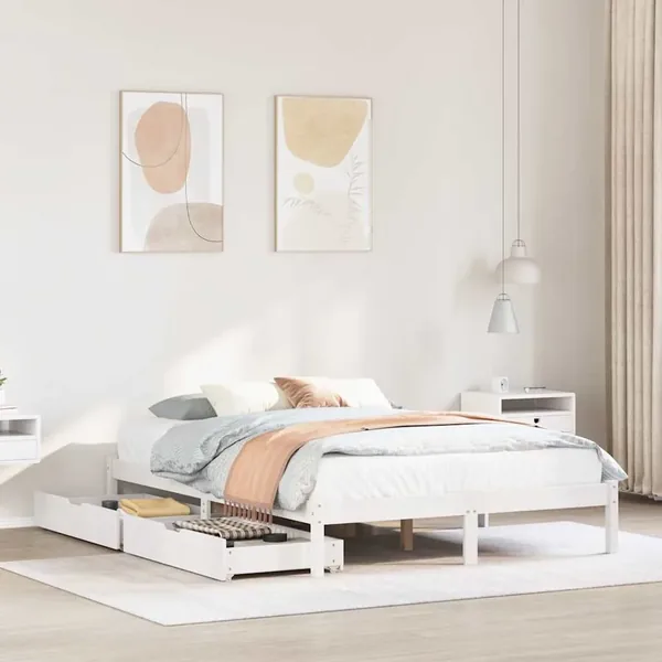 Cadre de lit sans matelas blanc 160x200 cm bois de pin massif