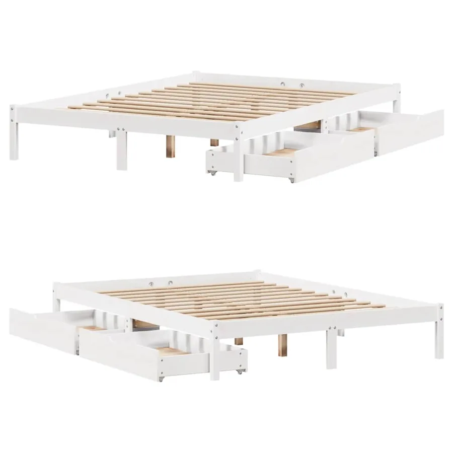 Cadre de lit sans matelas blanc 160x200 cm bois de pin massif - 9