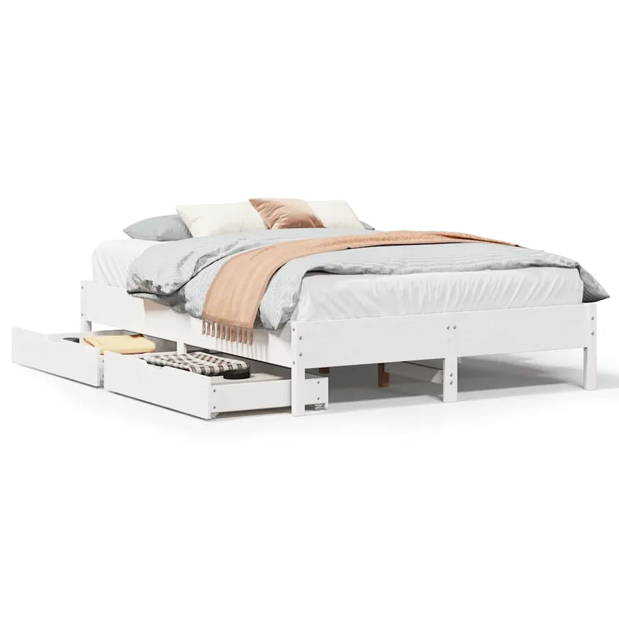 Cadre de lit sans matelas blanc 160x200 cm bois de pin massif - 2