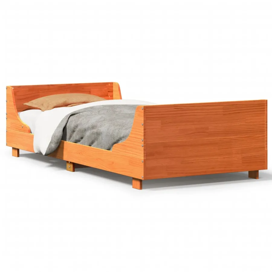Cadre de lit sans matelas cire marron 75x190 cm bois pin massif - 2