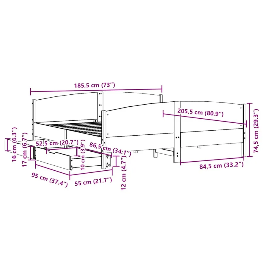 Cadre de lit sans matelas 180x200 cm bois massif de pin - 12